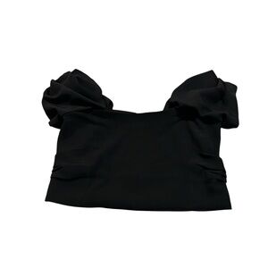 LOFT black cropped puff sleeve blouse